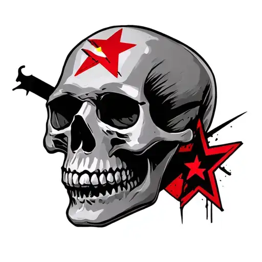 Skull With A Communist Star Tattoo Design Idea