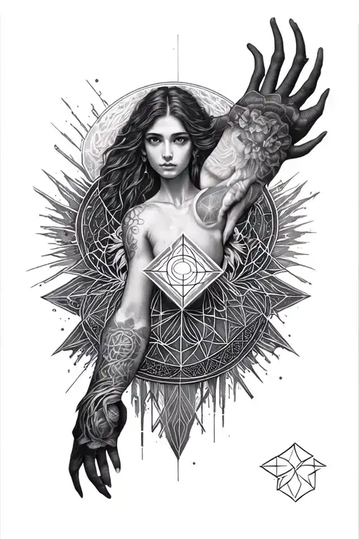 Sacred Geometry Sleeve On Right Arm With Metatron Cube