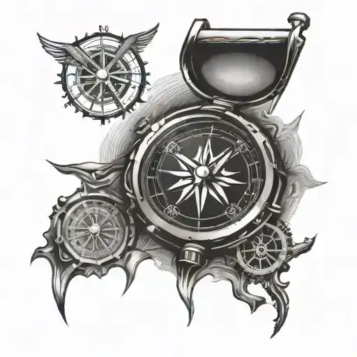 Omega Sign And Compass With Clock