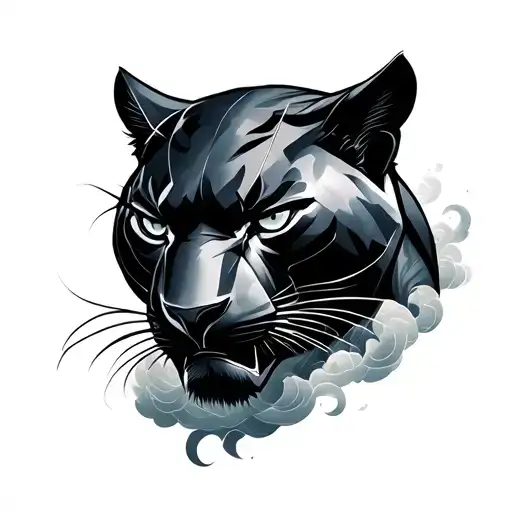 Black Panther Hero Pose Japanese Cloud Art