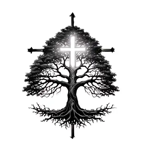 Tree Of Life With Light Cross Intertwined