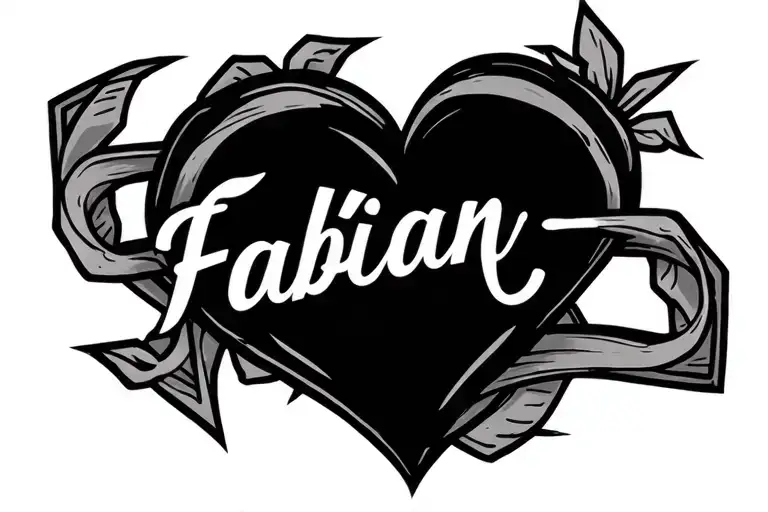 Fabian Name Inside A Heart And Pulse Sign Intertwined