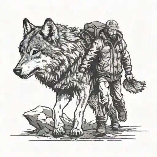 Wolf Protecting Man Walking Forward