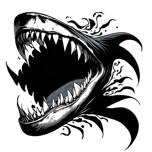 Shark Teeth Psychedelic Tattoo On Leg