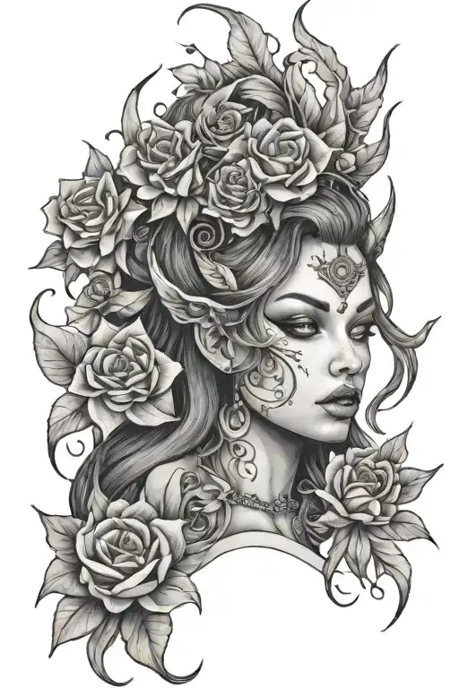 Celestial Goddess Demon Girl With Flowers And Crystals