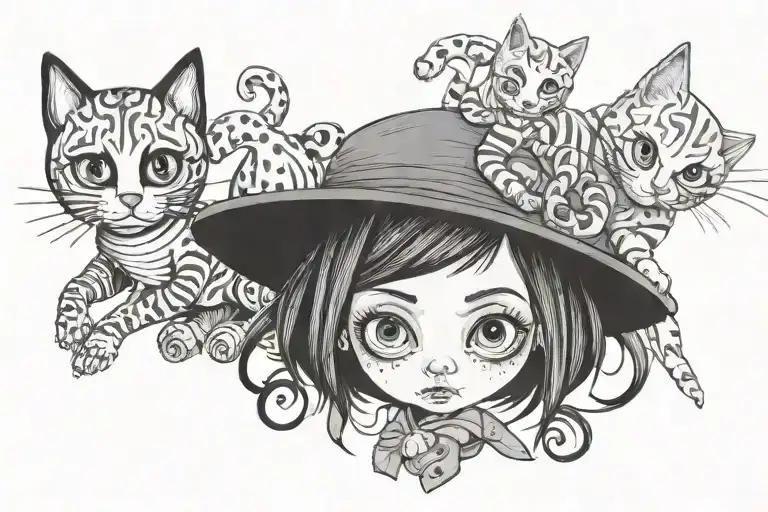 Coraline With Her Cat And Doll