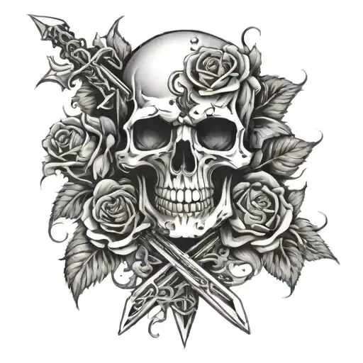Dark Sword And Skull Background With Roses