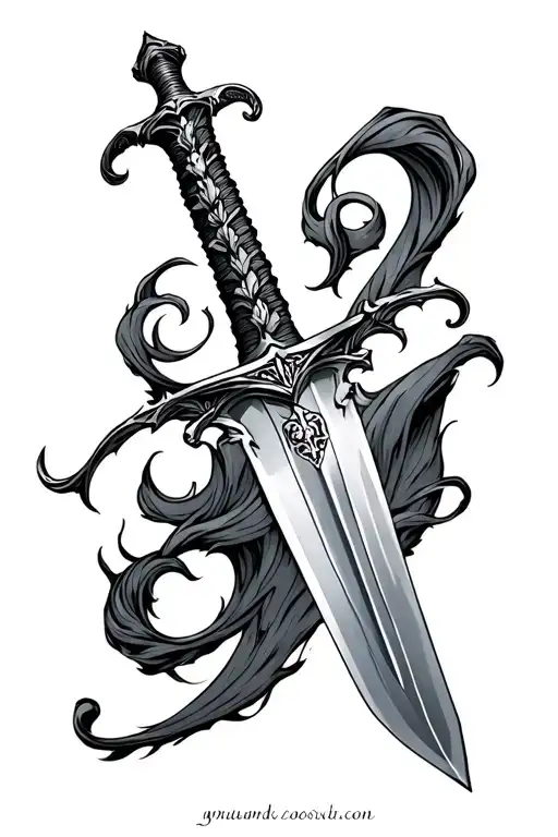 Sword On Spine With A Name Written Above And On Both Sides