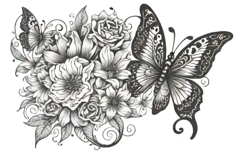 Flowers And Butterflies Forming The Shape