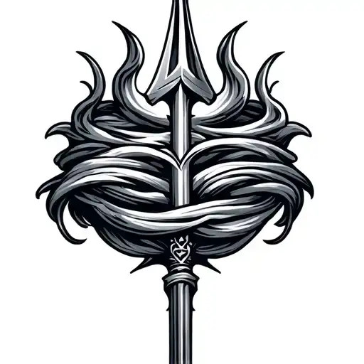 A Trident With A Arm Band Of Greek Waves Flowing