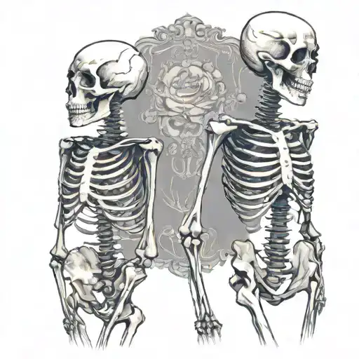 Two Skinny Skeletons Looking At Each Other Side