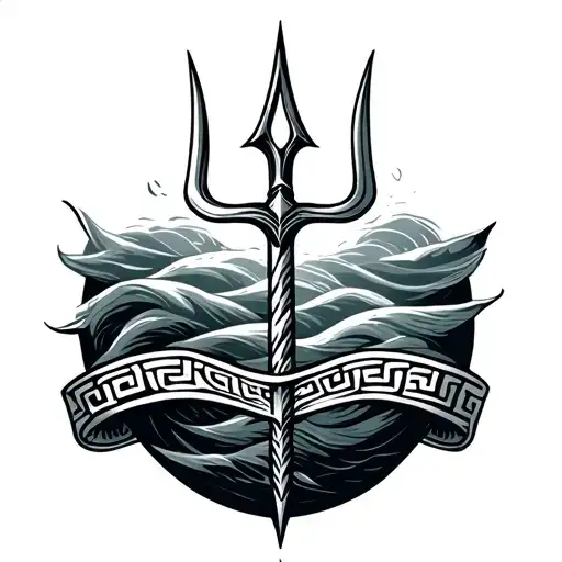 A Trident In The Middle Of An Arm Band Of Greek Waves