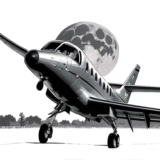 Pilatus Pc12 Taking Off From A Runway At Night With The Moon In The Background