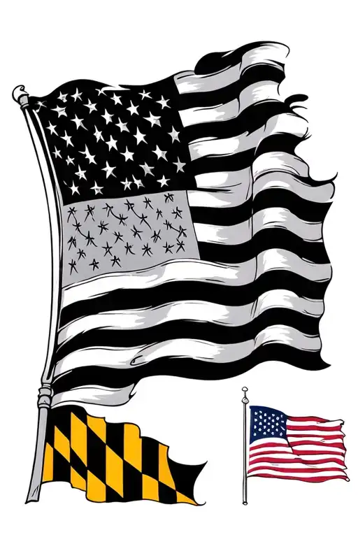 Maryland Flag Fading Into American Flag