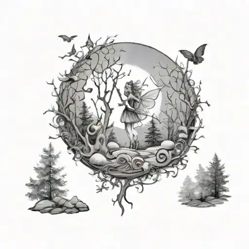 Fairy Full Moon Forest Scene