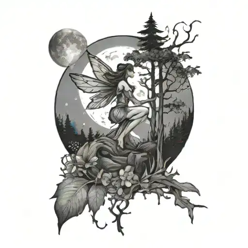 Fairy Full Moon Forest Scene