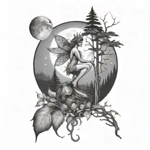 Fairy Full Moon Forest Scene