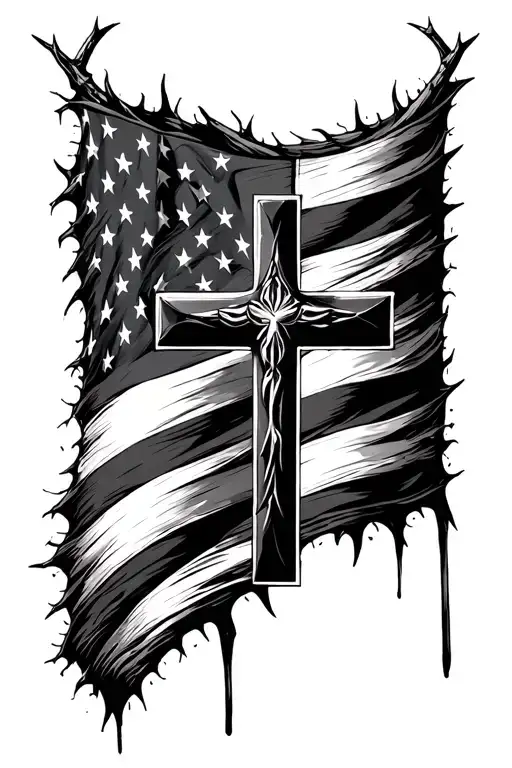 Italian American Flags Christian Cross Thorns