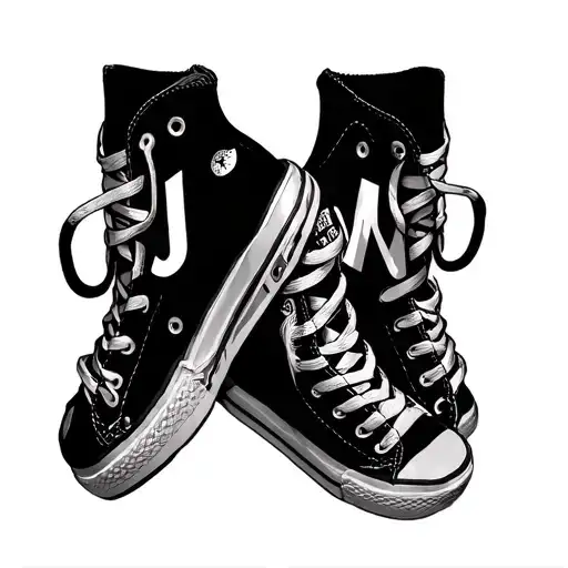 3 Indie Chuck Sneakers With One Letter J Hanging From Shoe Lace O From The Second And M From The 3Rd