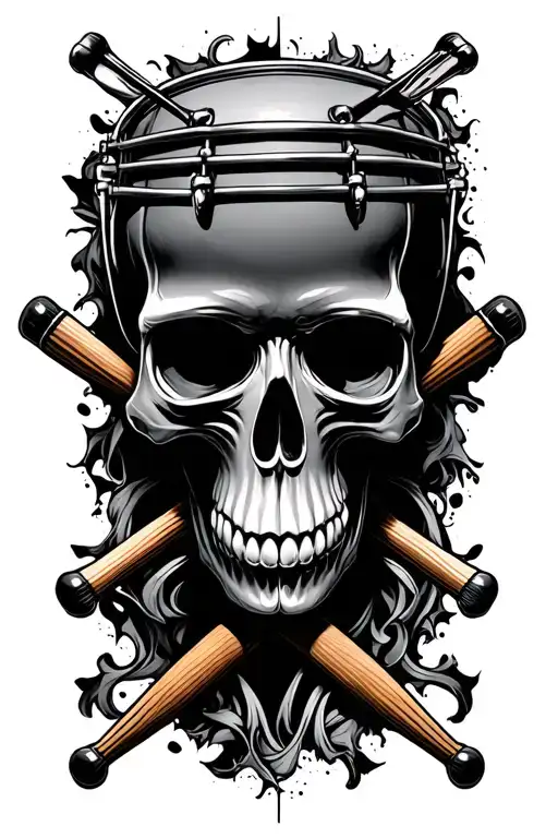 3D Skull With Drum Sticks Crossed