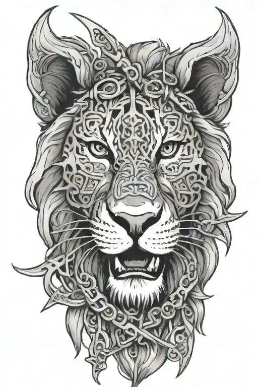 A Knife With A Lion Pattern Around The Head Of Which Is Tightly Tied With Barbed Wire