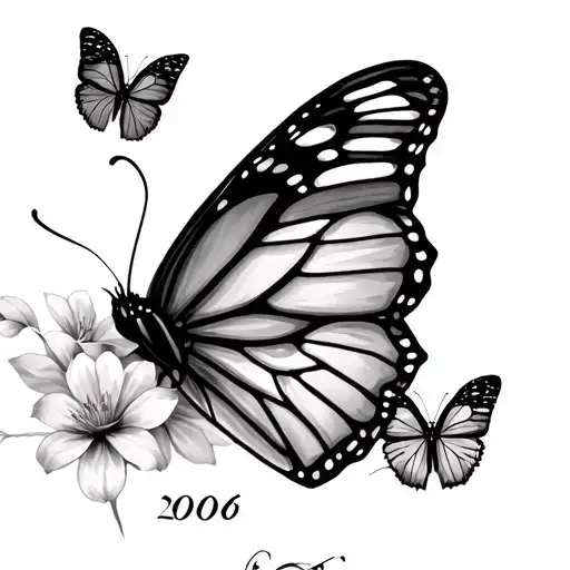 Flowed And Butterfly's With Numeral Number 2006