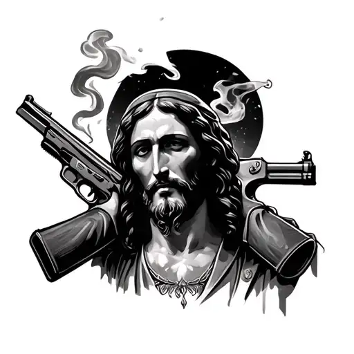 Jesus And Ak 47 Smoking