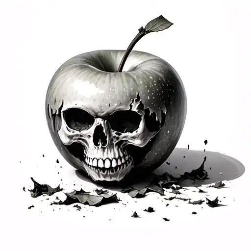 Rotten Apple With Bites Taken Out Of It And The Core Is A Skull