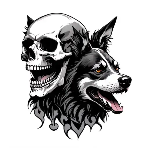Skull On Shoulder And Barking Dog Other Shoulder