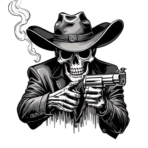 Skeleton Cowboy Hat Smoking Gun