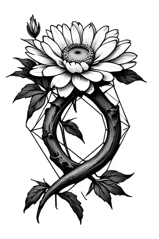 Wishbone With Chrysanthemum Flower Encased In A Geometric Fine Lines