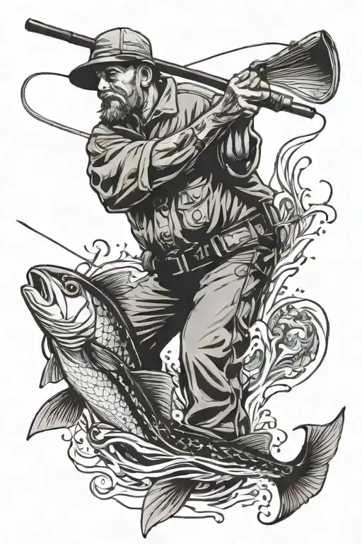 Fisherman With Spinning Rod In Full Growth