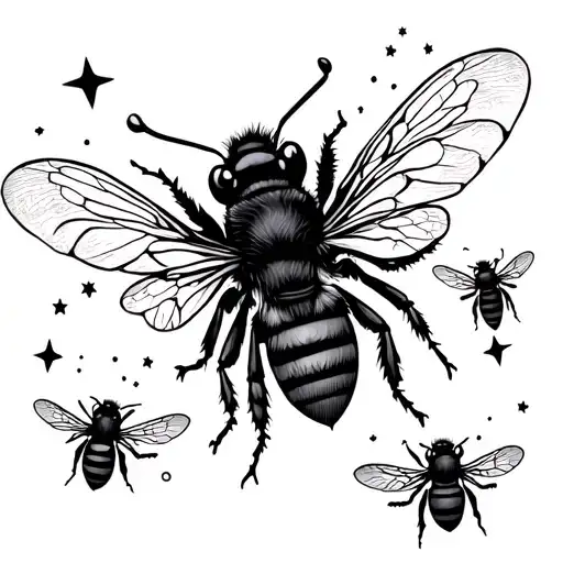 Bees Flying With Stars Scattered