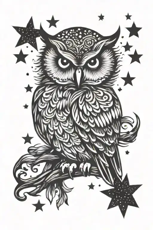 Owl And Stars Surrounding