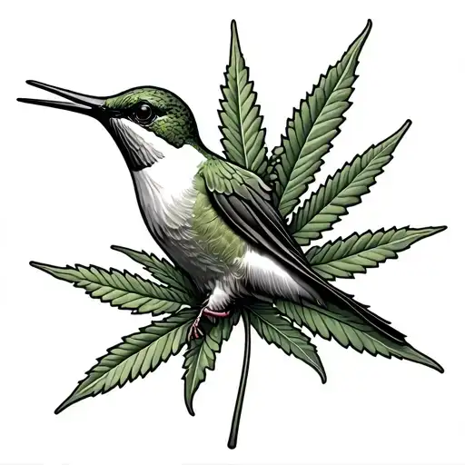 Hummingbird And Marijuana Leaf