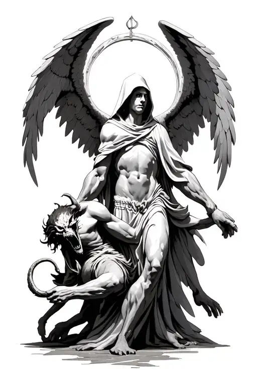 Hooded Arch Angel Defeating A Demon