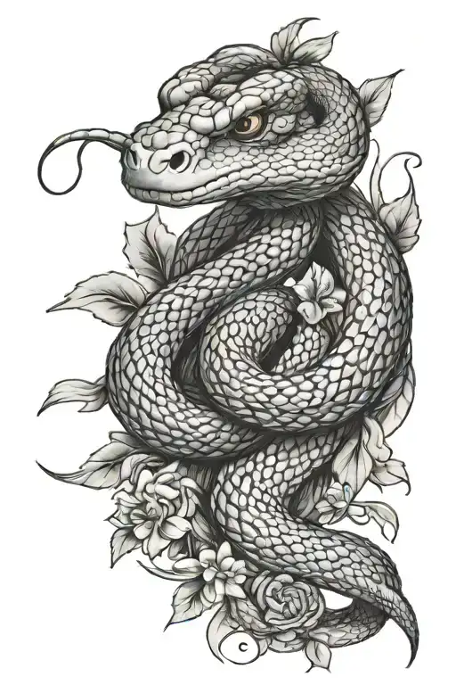 Snake Wrapped In Larkspurs