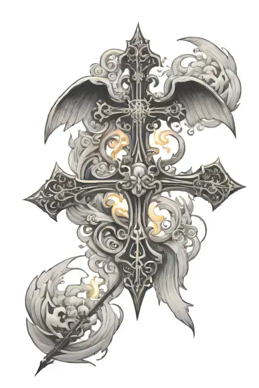 A Cross With Wings And Fiery Sword More
