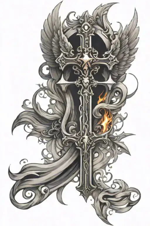 A Cross With Wings And Fiery Sword More