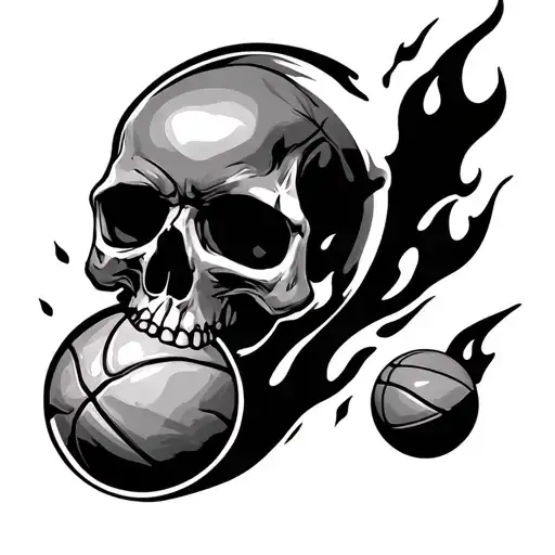 Skull And Basketball And Fire Surrounded
