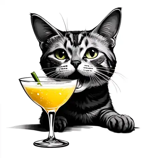 Silly Cat With A Cocktail Glass