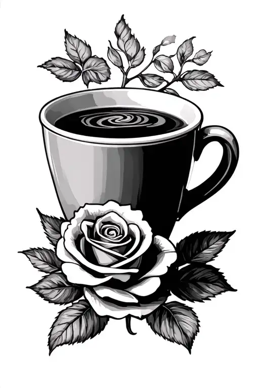 Coffee Cup And Rose Intertwined Symbolizing