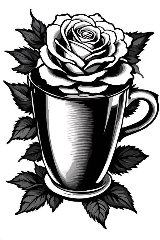 Coffee Cup And Rose Fine