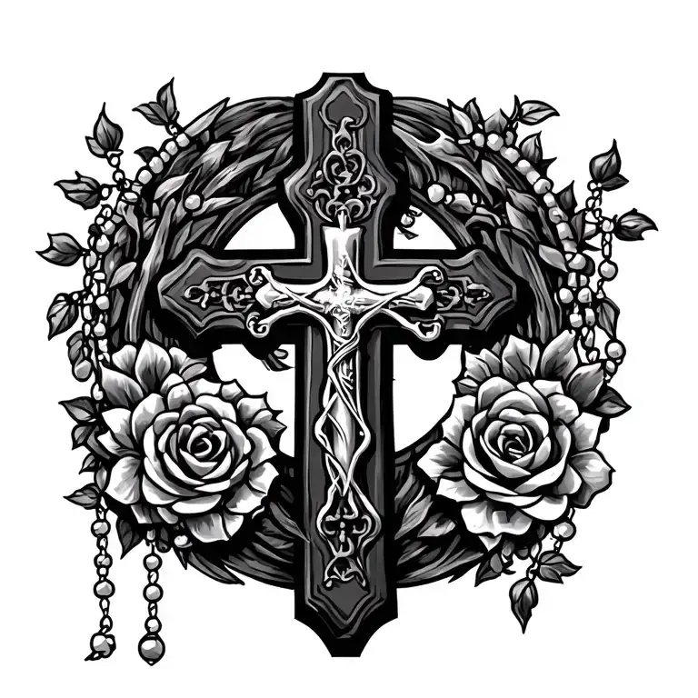 Holy Rosary And Cross Surrounded