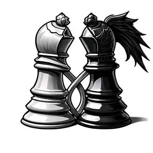 Black Knight And White Knight Chess Pieces Bound By Infinity Symbol
