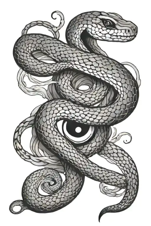 Black And Grey Snake With Yin Yang Eye