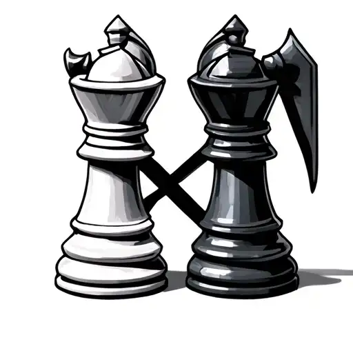 Black Knight And White Knight Chess Pieces Bound By Infinity Symbol