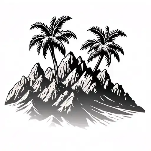 Outline Of Phoenix Mountains With Palm Trees