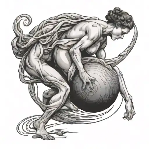 Woman Sisyphus One Hand Pushing Other Hand Helping