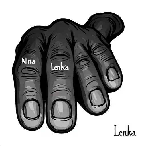 Palm With Closed Three Fingers With Names Nina And Lenka On It